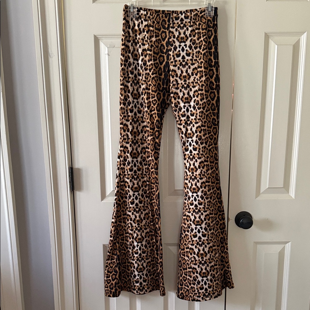 Stretchy leopard bell bottom pants